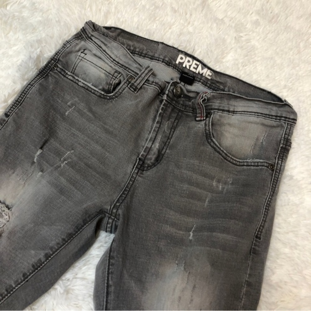 PREME 🖤 Gray Skinny Distressed Stretchy Denim Jeans, Sz. 30X32